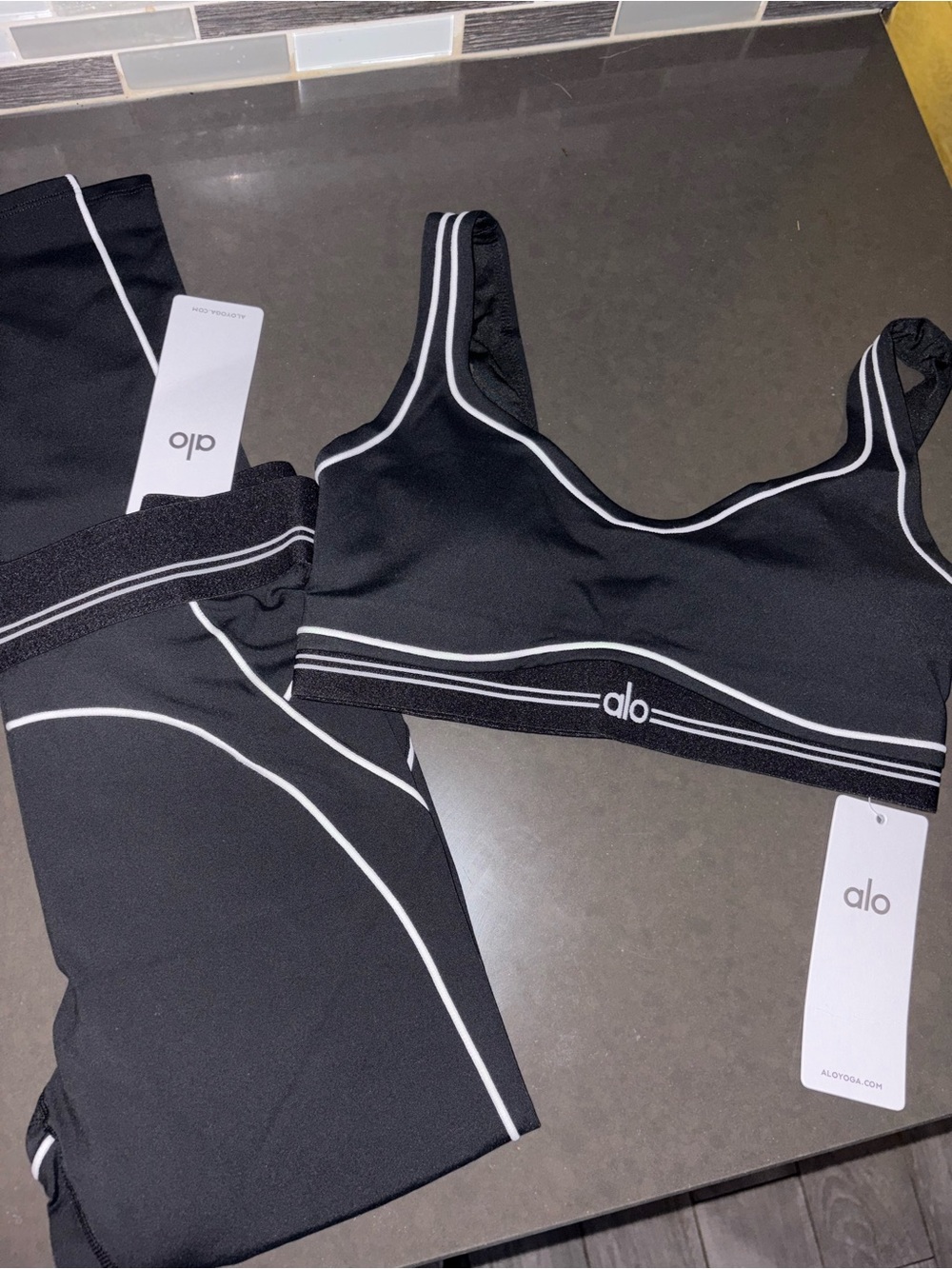 ALO Yoga Black Sports Bra with White Trim